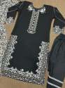 Black Heavy Faux Georgette Kurti Pant Set With Embroidery Work   thumb 3