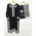 Black Heavy Faux Georgette Kurti Pant Set With Embroidery Work   thumb 4