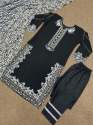 Black Heavy Faux Georgette Kurti Pant Set With Embroidery Work   thumb 5
