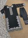 Black Heavy Faux Georgette Kurti Pant Set With Embroidery Work   thumb 6