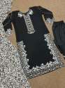Black Heavy Faux Georgette Kurti Pant Set With Embroidery Work   thumb 7