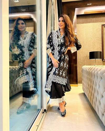 Black Heavy Georgette Embroidery Kurti Plazzo Set 