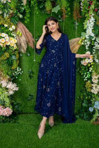 Blue Georgette Anarkali With Dupatta
