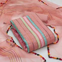 Chanderi Cotton Hand Work Dress Material 