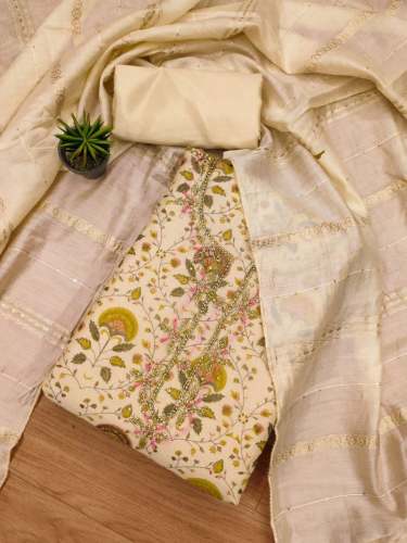 Chanderi Fancy Work Dress Material Suit  For Women
