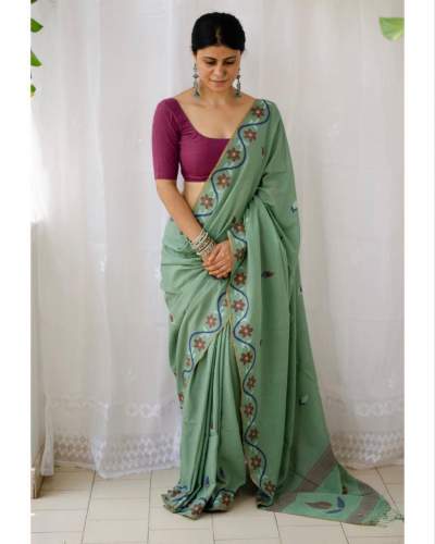 Chanderi Soft Cotton With Digital Print Work saree