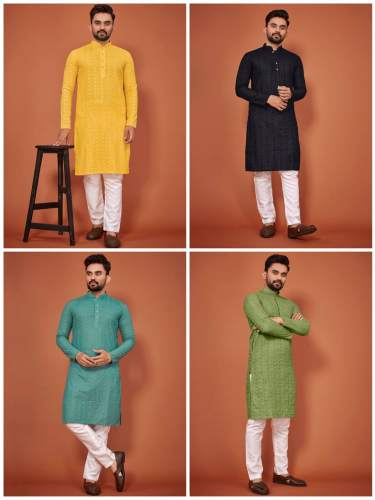 Chicken Embroidery Work Mens Kurta