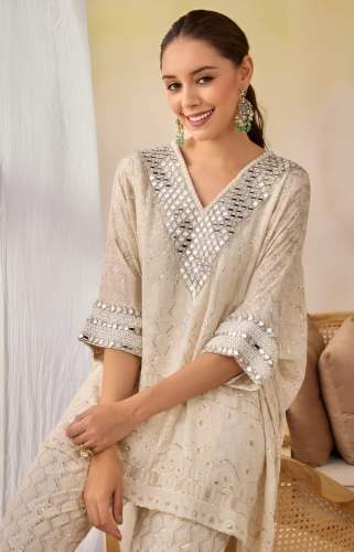  Chikankari  Cord Set with Detailed of Mirror work