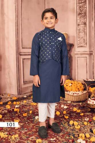 cotton with Foil Print Butti withButton kids kurta