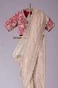 Cream Heavy Organza Embroidery Cut Work Saree thumb 1