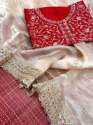 Cream Heavy Organza Embroidery Cut Work Saree thumb 3