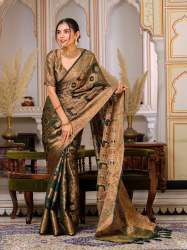Dark Green Color Pure Organza Saree Adorned with Zari Weaving,