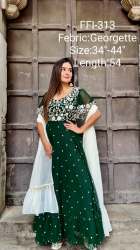 Dark Green Gown With White Dupatta  