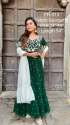 Dark Green Gown With White Dupatta   thumb 2
