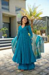 designer blue heavy embroidered suit set,