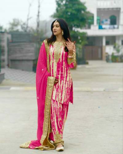Designer Chinnon Silk Digital Print Patiala Suit