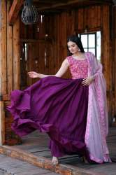 Designer Chinon Sequence Printed Gown With Dupatta