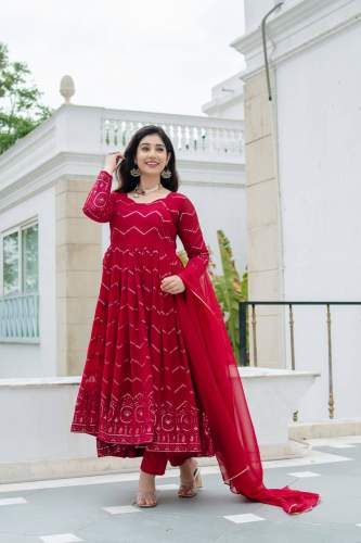 Designer Faux Georgette  Anarkali Suit Set With Thread Embroidery Work 