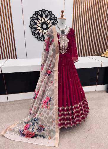 DESIGNER FAUX GEORGETTE GOWN WITH EMBROIDERY SEQUENCE WORK