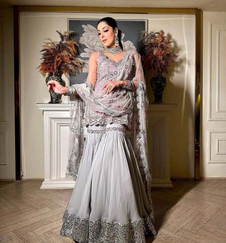 designer foux georgette dress with sequence work