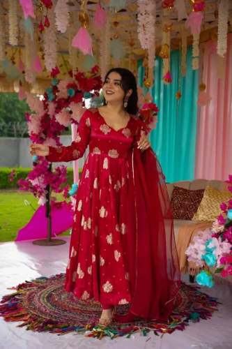  Designer  Full Heavy Embroidery Sequence Work Gown 