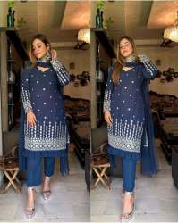 Designer Georgette Kurti Pant Set With Embroidery Work