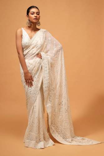 Designer  Heavy Fox Georgette saree With Sequence Embroidery Work 