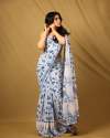 Designer Linen Digital Flower Printed Saree  thumb 1