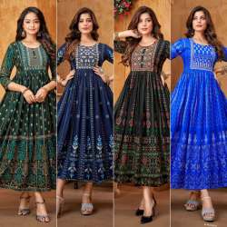 Designer Rayon Long Anarkali Gown With Embroidery Work 