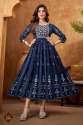 Designer Rayon Long Anarkali Gown With Embroidery Work  thumb 3