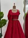 Designer Red Chinnon Silk Lehenga Choli  thumb 1
