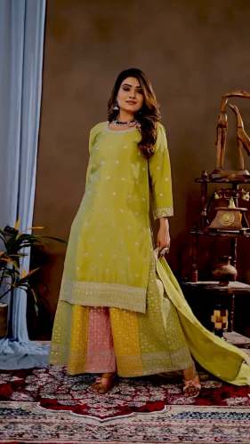 DESIGNER SEQUENCE EMBROIDERED WORK HEAVY CHINON TOP AND PANT WITH DUPATTA