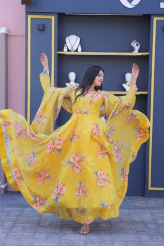 Designer Tabby Silk Flower Print Gown 