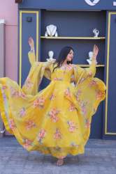 Designer Tabby Silk Flower Print Gown 