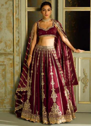 Designer tradition Maroon  Embroidered Lehenga with sequins