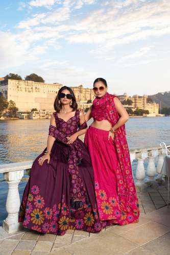Designer Tussar Silk Radiate Charm in Floral Printed Lehengas 