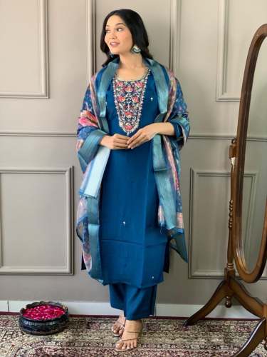 DESIGNER VISCOSE CHANDERI KURTI WITH SEQUENCE WORK