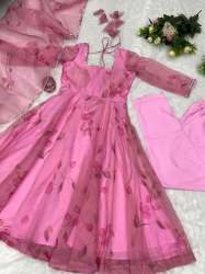  Digital Printed Pure Silk Organza Anarkali Suit With Pant And Dupatta 