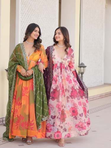  Digital Printed Russian Silk with Embroidered work & Designer Lace Border Suit 