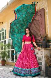 ELEGANT LEHERIYA PRINT TUSSAR SILK LEHENGA CHOLI FEATURING A GORGEOUS PATOLA PRINT  