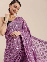 Embroidered work with sequins work saree
