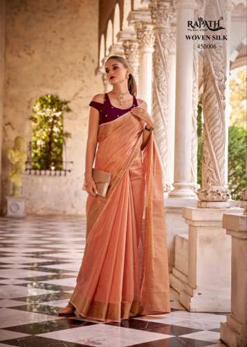  Ethnic woven Tissue Linen design saree with zari border 