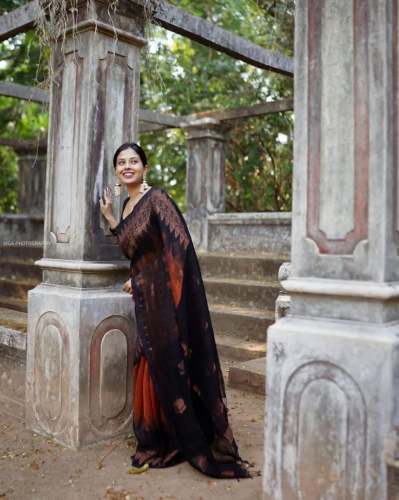 Exclusive Black & Orange Color Combination Soft Banarasi Silk Saree Collection