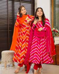 Exclusive exquisite Leheriya Gown With Dupatta