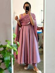 Exquisite Mauve Chinnon Silk Anarkali Suit Set 