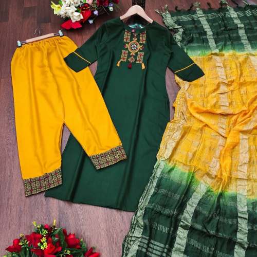 Fancy viscos 3 pc kurti pant with dupatta set