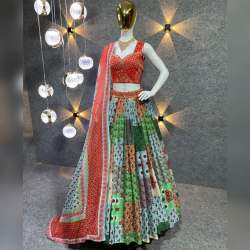 Faux Georgette Croset Digital Print lehengha choli