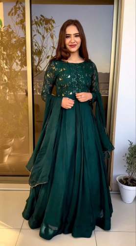Faux Georgette Embroidery Sequence work gown