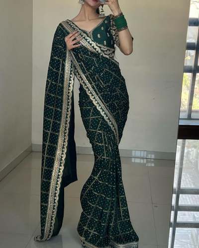 FAUX GEORGETTE HAND  BANDHANI PRINT SAREE