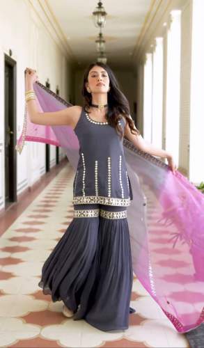 Faux Georgette Material With Sequence Embroidery Suit 